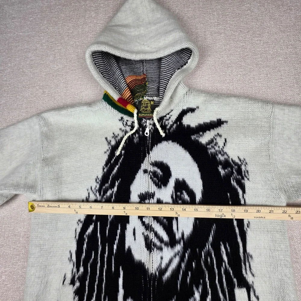 Tejidos Ruminahui Bob Marley Rasta Knit Zip Hoodie Mens Medium White Sweater